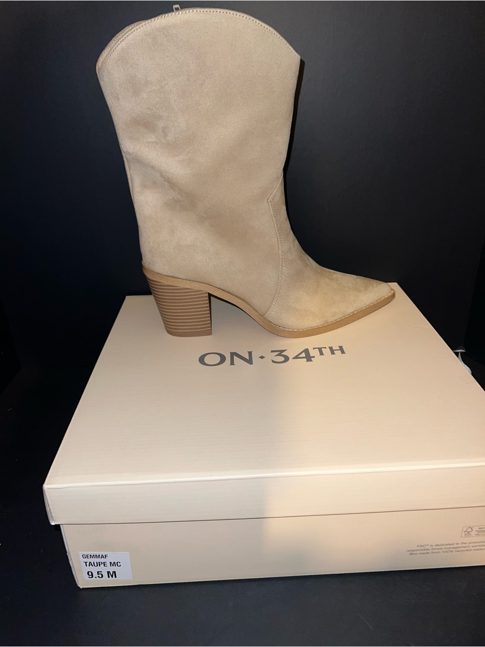 ON 34TH Taupe Mid-Calf Block Heel Women's Boot